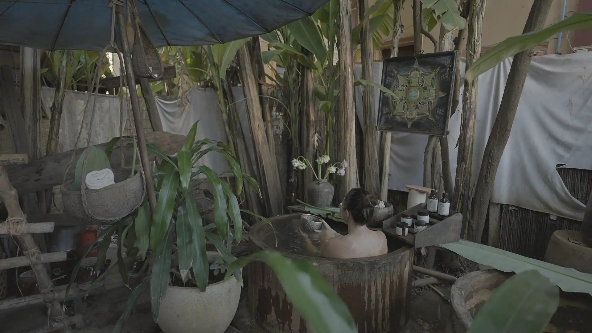 Herbal bath after a Khmer massage at Sra Thnam in Siem Reap
